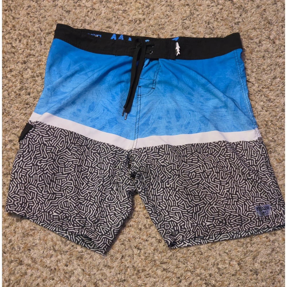 Maui & Sons Geometric Print Board Swim Trunks Mens Size 38 Multicolor